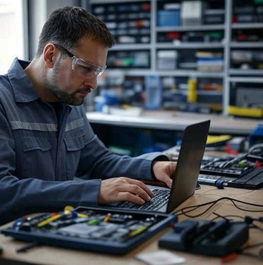 Técnico reparando laptop